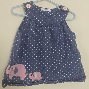 Baby Boden Navy Polka Dot Tank with Pink Elephant Appliqués